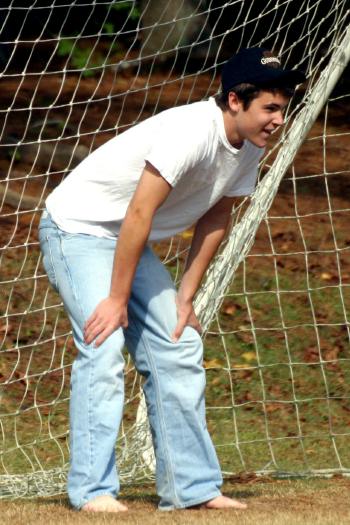 Playing in the goal at halftime of Chancey's cousin's game