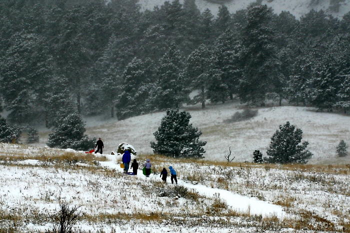 We tried sledding at nearby Chatauqua Park