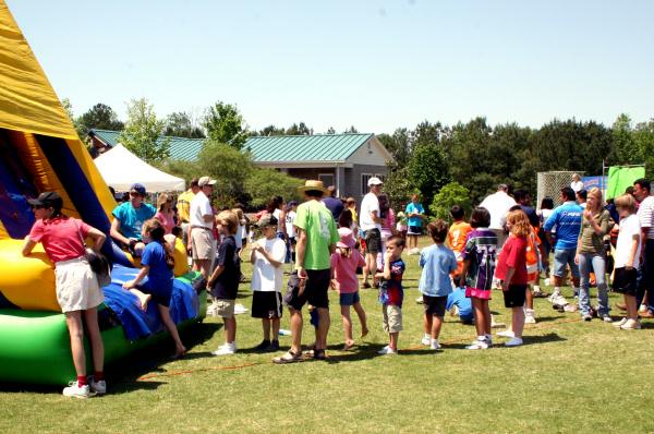 Crowds lined up to ride the big slide